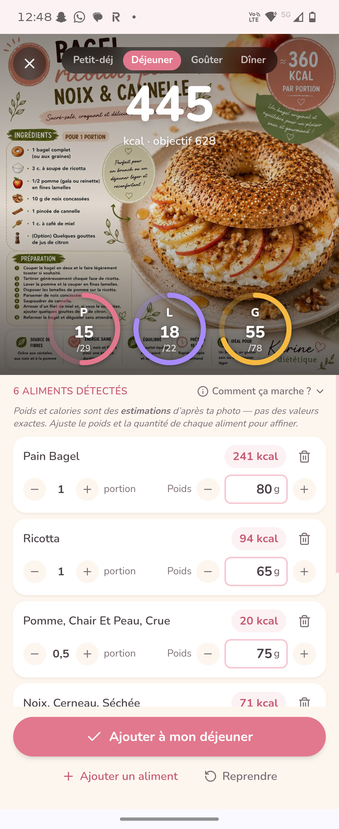 Calcul d'un repas à partir d'une photo
